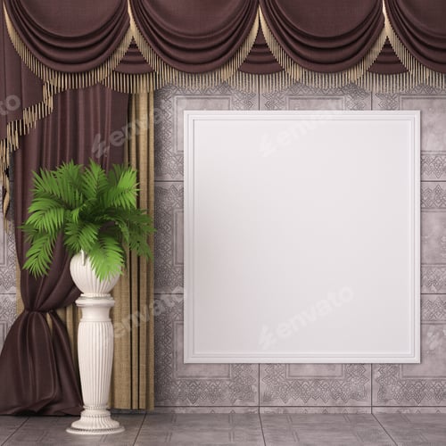 Preview: 3D Mockup photo frame in Modern interior of Lobby hall