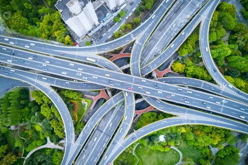 Preview: aerial view of city overpass, elevated road junction closeup in shanghai