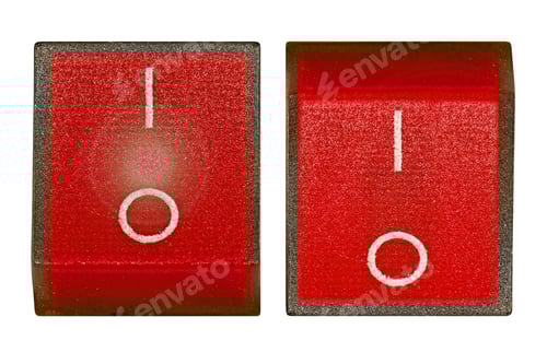 Preview: Red power switch, isolated on white background, with clipping path