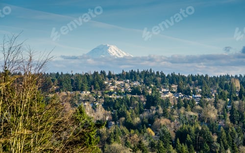 Preview: A Landscape Shot Of Blue Sy And Mount Rainier.