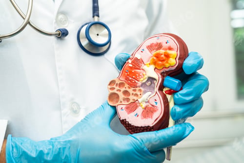 Preview: Kidney disease, Chronic kidney disease ckd, Doctor hold human model to treat and study in hospital.