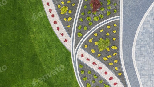Preview: Aerial View of Residential Garden and Cobble Stone Driveway