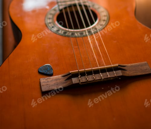 Preview: Classical wooden guitar strings close up