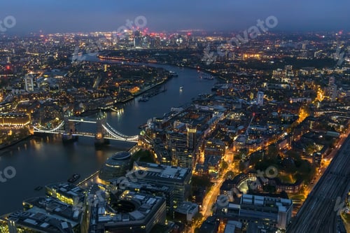 Preview: Aerial view of river Thames in London at night