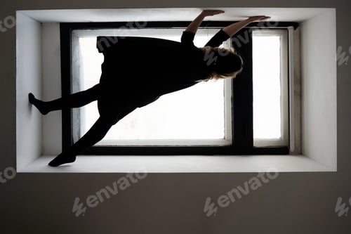 Preview: Creative indoor photography silhouette of a woman balancing gracefully