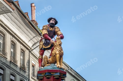 Preview: Samson Fountain (Simsonbrunnen) - one of the medieval fountains of Bern Old Town - Bern, Switzerland