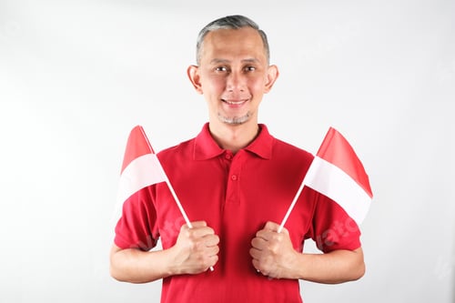 Preview: Asian Man with Indonesia flag attribute, Independence day