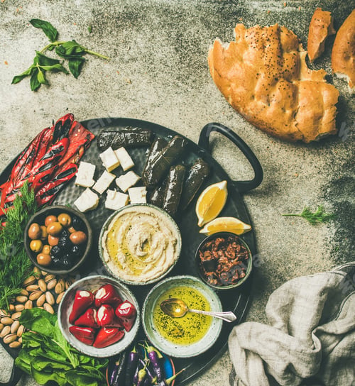 Preview: Mediterranean meze starter fingerfood platter in tray