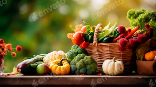 Preview: Basket with vegetables on the table.