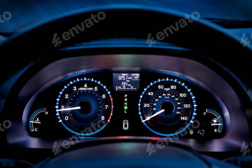 Preview: Tachometer, car dashboard,instrument panel,and fuel gauge. A speedometer