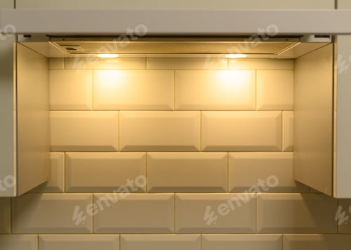 Preview: rectangular white glossy tile in the kitchen.