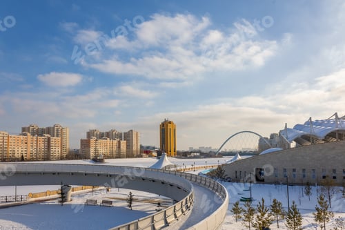 Preview: Modern residential buildings on sunny winter day, Nur-Sultan, Astana, Kazakhstan