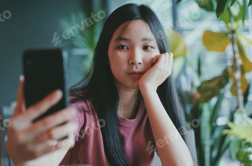 Preview: Young asian woman taking selfie