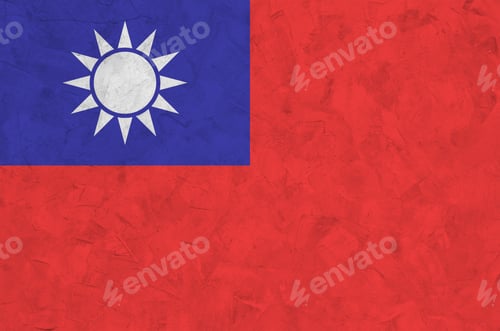 Preview: Taiwan flag depicted in bright paint colors on old relief plastering wall close up