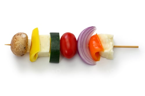 Preview: halloumi cheese vegetables skewers kebab ingredients, healthy vegetarian dish