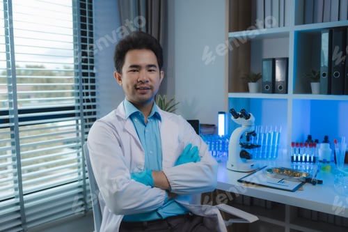 Preview: working atmosphere in the laboratory, chemistry and science specialist working in a lab with various