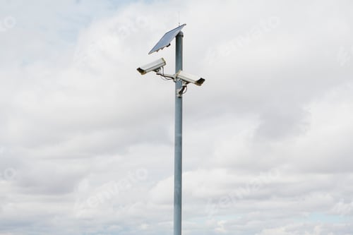 Preview: A solar powered surveillance camera on a pole.