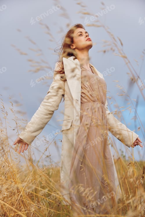 Preview: woman coat outdoors walk autumn season concept