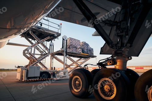 Preview: Loading of cargo containers to plane at airport
