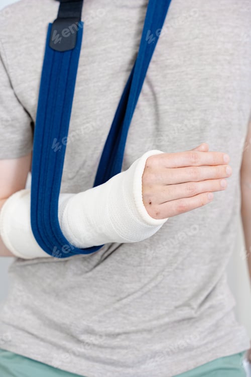 Preview: Person with Broken Arm in Cast With Sling