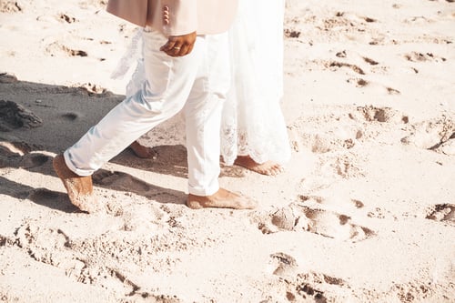 Preview: Bride and groom posing at the beach