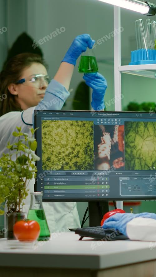 Preview: Scientist woman typing microbiology expertise on computer