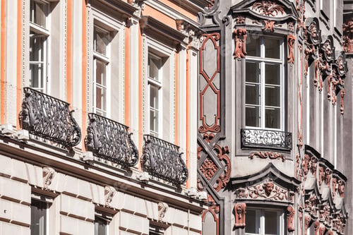 Preview: Medieval rich house palace windows close up