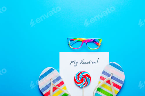 Preview: paper My Vacation, glasses, lollipop and sandals