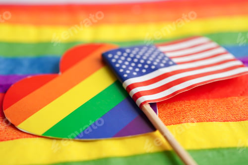 Preview: USA America flag on rainbow background flag symbol of LGBT gay pride month