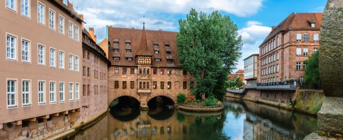 Preview: Famous view of Glasses of Nuremberg Heilig-Geist-Spital in old city Nuremberg in Franconia, Bavaria