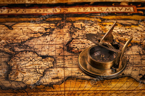 Preview: Old vintage compass on ancient map