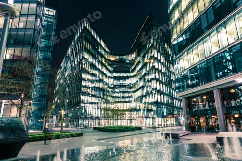 Preview: Modern architecture at night on Riverbank in London