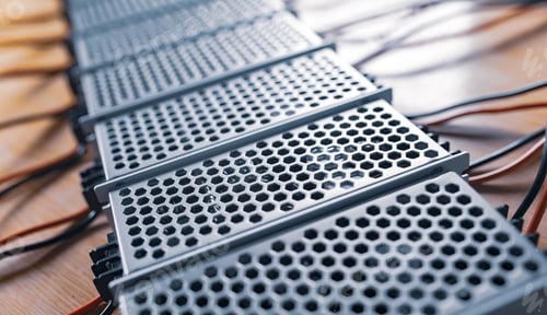 Preview: Close up of the metal mesh cases of power supply