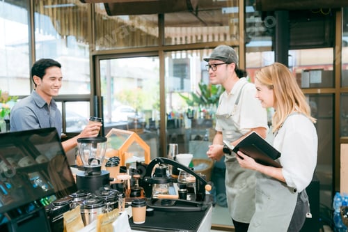 Preview: Customer using smartphone to scan QR code for order menu in cafe restaurant with digital delivery