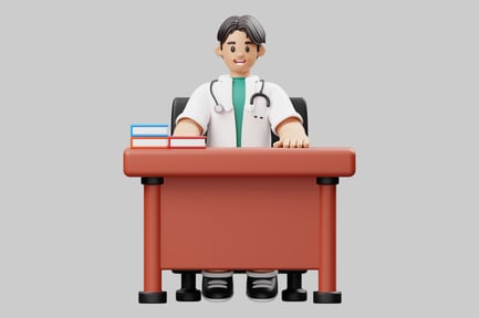 Preview: Cartoon doctor with desk books