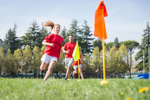 Preview: Football players training in soccer field