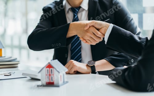 Preview: Man sign a home insurance policy on home loans, Agent holds loan investment chart graph documents