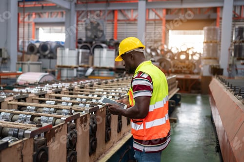 Preview: Male engineer or factory worker using tablet Monitoring Production Conveyor.