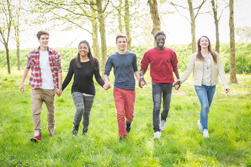 Preview: Multiethnic Group of Teenagers Walking at Park