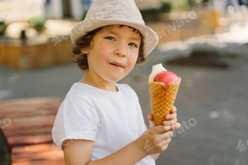 Preview: Young Child Enjoys Ice Cream on Sunny Day