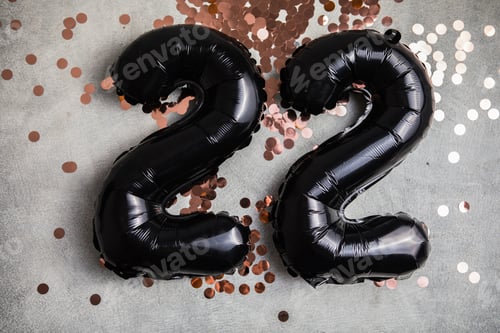 Preview: 22 Black inflatable foil baloons set. Bright party decoration figures. Luxury numbers