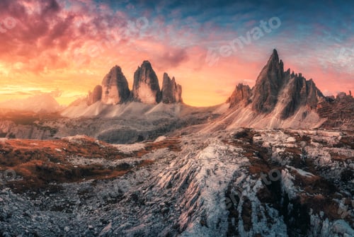 Preview: Mountains and beautiful sky with colorful clouds at sunset