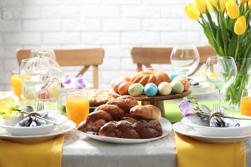 Preview: Festive Easter table setting with traditional meal at home