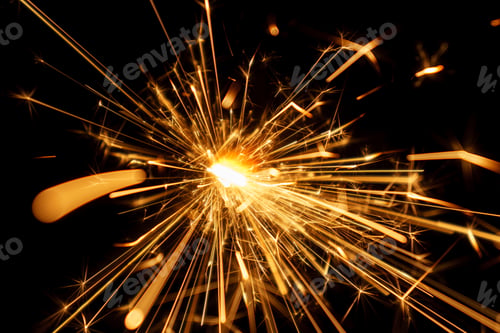 Preview: Burning Bengal Fire On A Black Background. Christmas, New Year Sparkle Fire. Festive Background