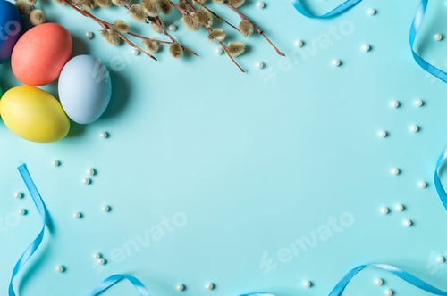 Preview: Colorful bright Orthodox Easter concept, copyspace