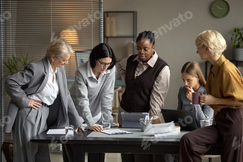 Preview: Diverse Group of Middle Aged Businesswomen Collaborating in Modern Office