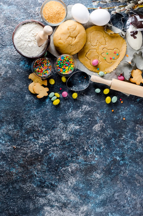 Preview: Baking Easter background with dough and ingredients