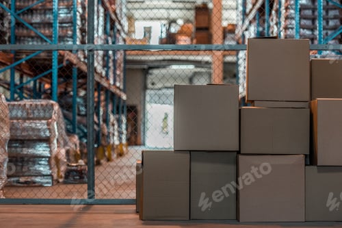 Preview: cardboard boxes in modern storehouse interior