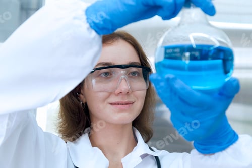 Preview: Student doctor scientist researching and studying sample medicine in laboratory at the university.