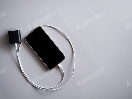 Preview: Plugging a Charger Mobile on White wall background with free space